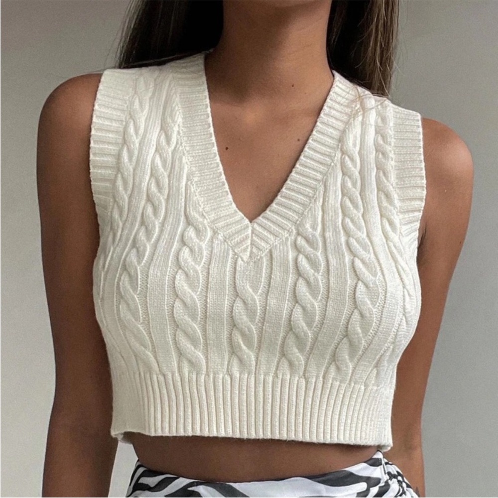 Princess Polly Sydney Cropped Sweater Vest Cream Size XS/S